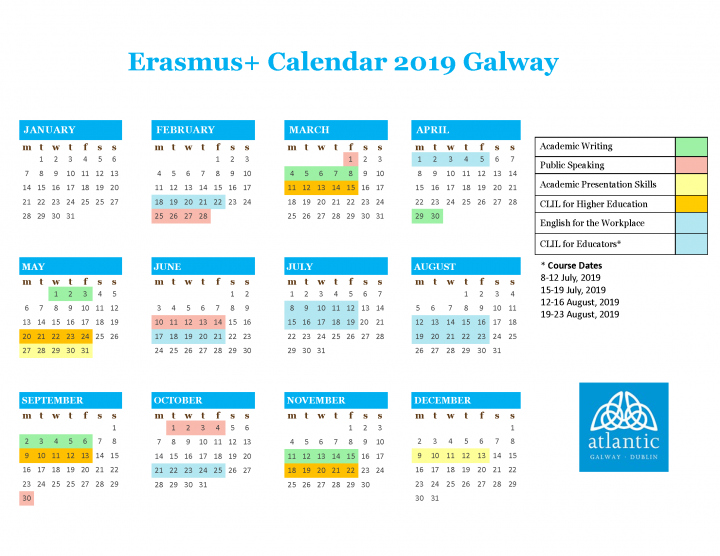 Erasmus+ Course Calendar 2019 Atlantic Language Galway and Dublin
